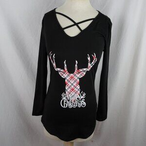 Reindeer Merry Christmas Women Long Sleeves  Shirt Size S